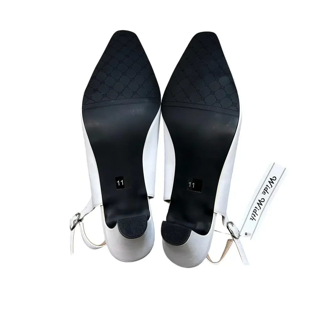 Peerage Luciana Leather Slingback Pumps NWT Women's Sz 11W White Timeless Chic